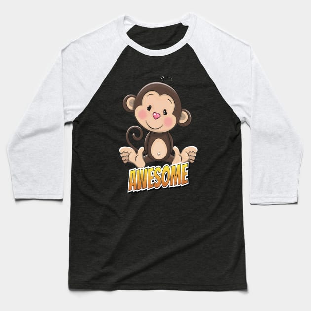 Monkey Awesome Cute Kawaii Cartoon Baseball T-Shirt by ProjectX23Red